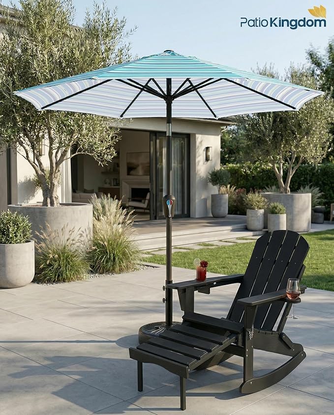 PatioKingdom 10FT Patio Umbrella with Push Button Tilt and Crank, Outdoor Market Umbrella with 8 Fiberglass Ribs, UV Protection Table Umbrella for Pool,Backyard,Garden,Deck