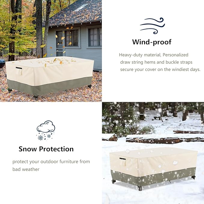 Bitubi 60 Inch Rectangular/Oval Patio Table Cover,Heavy Duty Waterproof Outdoor Dining Table Cover Winter, Patio Furniture Covers, Beige