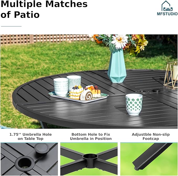 MFSTUDIO Patio Dining Sets for 4, Patio Table and Chairs Set, Outdoor Metal Round Table with Wicker Chairs, Rattan Outdoor Dining Furniture for Deck, Porch