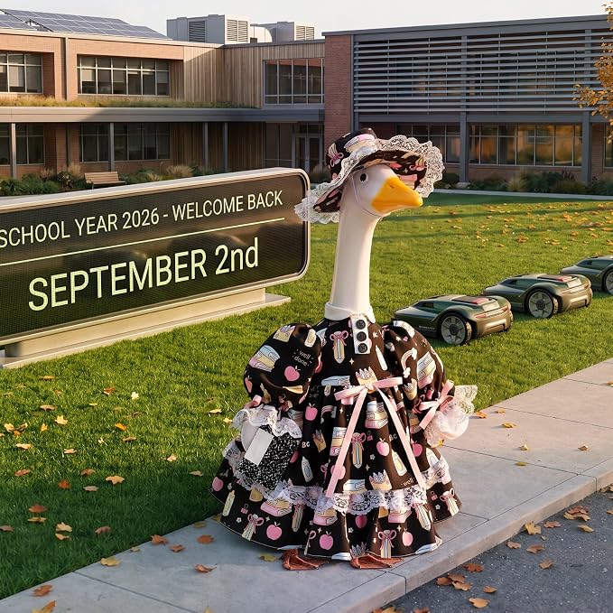 Suzile Back to School Porch Goose Outfit Classroom Goose Clothes for 23" High Cement or Plastic Pastel Geese Costume for Yard Lawn Outdoor Garden Patio Duck Statue Dresses Composition Classroom Decor