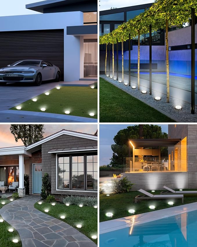 btfarm 4 Pack Solar Lights Outdoor, 8 LED Solar Ground Lights IP65 Waterproof Flat Solar Disc Light, Pathway Lights for Garden Lawn Patio Yard Path Landscape, Cool White