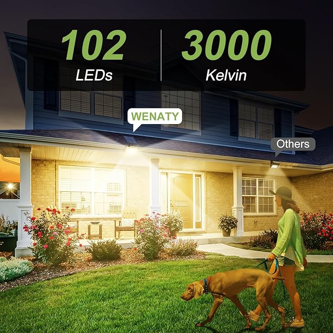 WENATY 102 LED Solar Spot Lights Outdoor Waterproof IP65, Adjustable Landscape Spotlights, [2 Pack/4 Modes] Auto On/Off Solar Powered Flood Lights for Outside Yard Garden Wall Pathway (Warm White)