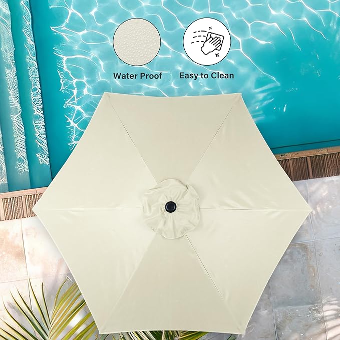 Simple Deluxe 7.5' Patio Umbrella with 20 Inch 50lbs Capacity Fillable Round Base, 6 Sturdy Ribs with Push Button Tilt/Crank for Garden, Deck, Backyard, Pool, Creamy White and Black
