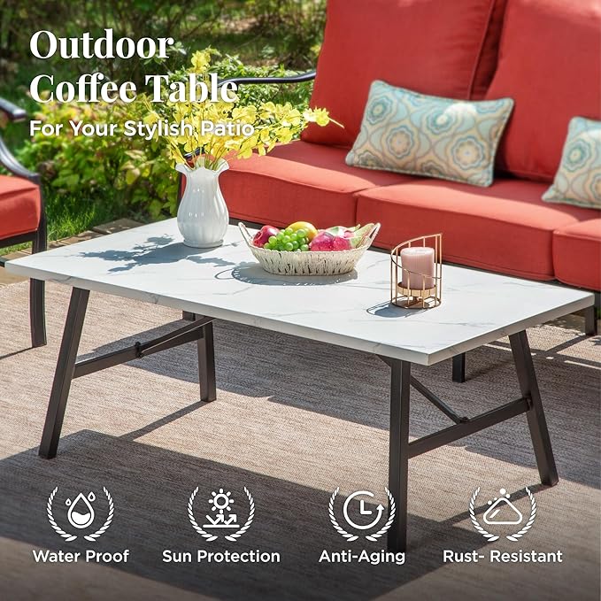 Patio Furniture Set 6 pcs, Outdoor Patio Furniture, 3-Seat Sofa, 2 Swivel Chairs, 2 Ottomans, Coffee Table and 5.75" Extra Thick Cushion, Conversation Set for Backyard Deck, Red