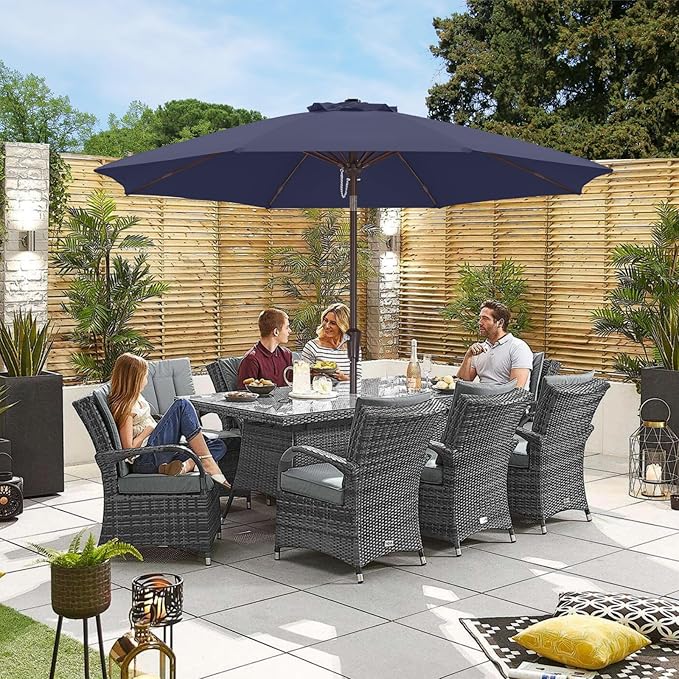 ABCCANOPY 9FT Outdoor Patio Umbrella, 8 Ribs Table Umbrella w/Crank for Easy Set Up, Suitable for Garden, Lawn, Deck & Backyard (Navy Blue)
