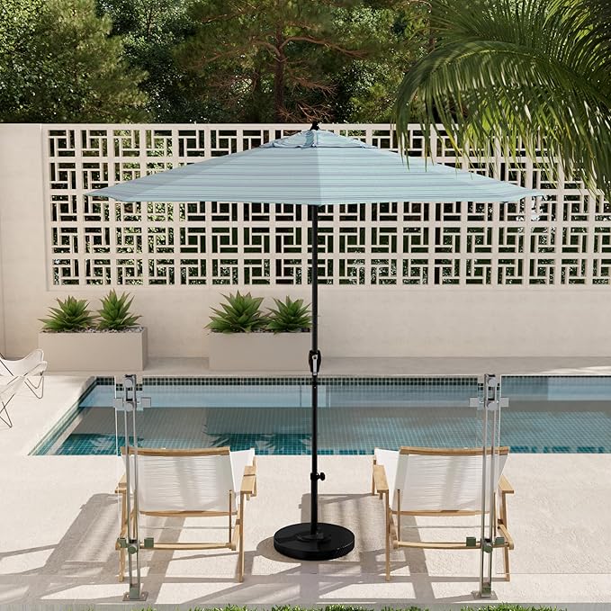 California Umbrella 12-Year Protection 9' Rd Aluminum Patio Umbrella, Crank Lift, Auto Tilt, Black Finish, Sunbrella Dolce Oasis