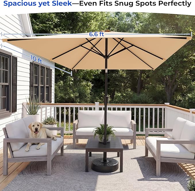HOMSHADE 6.6 x 10 ft Rectangular Patio Umbrella Rectangle Umbrella Outdoor Patio, Large Outdoor Umbrellas for Patio Table with Tilting and Sun UV Protection for Pool, Deck, Market, Backyard