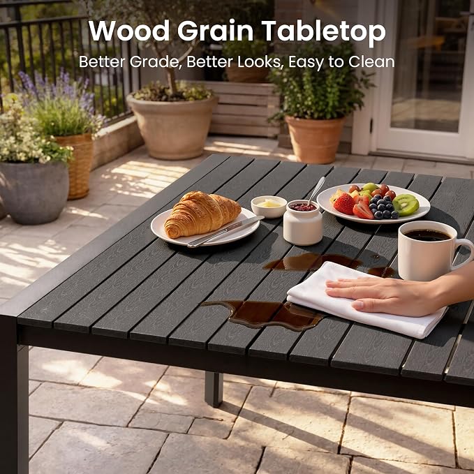 Crestlive Products Square Outdoor Dining Table for 8, 56" Aluminum Patio Table with Umbrella Hole Weather-Resistant Outside Table for Garden Backyard Deck, Black