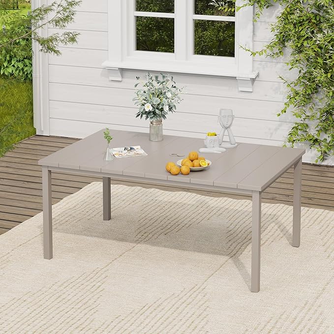 VICLLAX 7 Pieces Patio Dining Set, Patio Furniture Set of 6 Patio Stackable Dining Chairs and Outdoor Metal Table with Umbrella Hole for Backyard Lawn Garden, Sandshell Chairs and Sandshell Table
