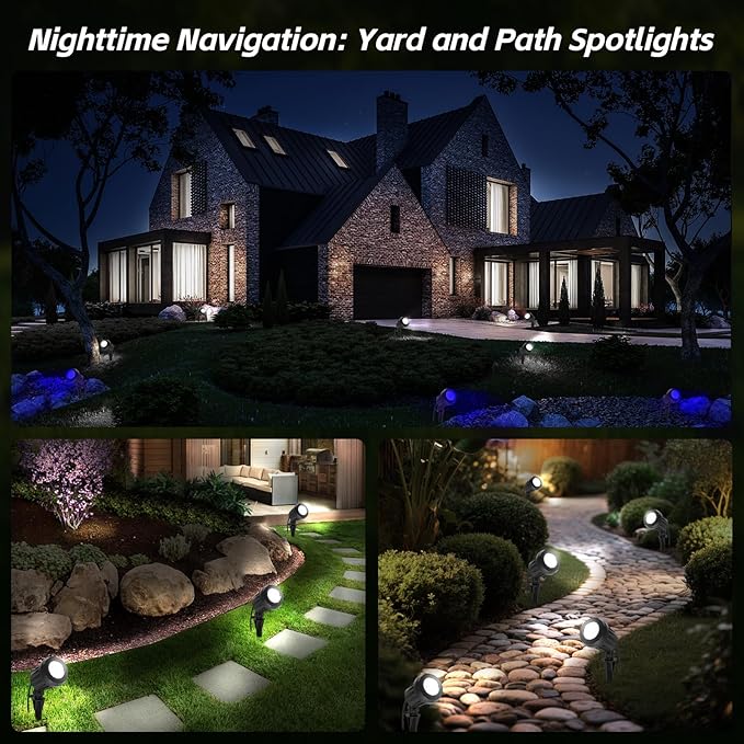 Spotlight Outdoor – 120V Plug-In, 6500K Cool White LED Landscape Lighting with RGB Purple 4 Color Lenses for Yard, Garden, Lawn & Tree Decor on Holidays&Everyday, IP67 Waterproof (4 Pack,Black)
