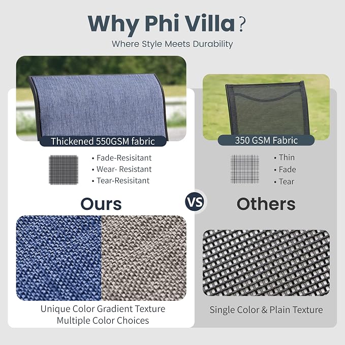 PHI VILLA 5 PCS Patio Dining Set with 4 Padded Outdoor Swivel Dining Chairs(Blue) and 37"x 37" Metal Steel Dining Table(1.57" Umbrella Hole), Outdoor Dining Table & Chairs Set for Deck Lawn Garden