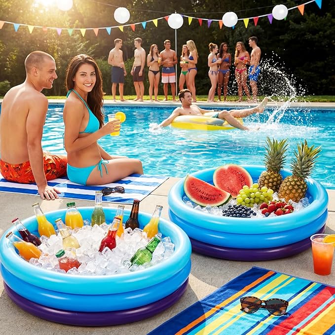 VioraWhite 6 Pack Inflatable Kiddie Pool for Toddlers 34"x10" Blue Blow up Kids Swimming Pool Small 3 Rings Round Baby Pools for Indoor Outdoor Water Game Play Center