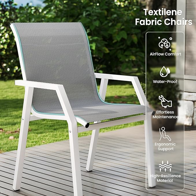 Jocoevol 7 Piece Patio Dining Sets for 6, Outdoor Table and Chairs Set with 59in Patio Dining Table and 6pcs Textilene Chairs, All Weather Furniture Set for Backyard Deck Garden