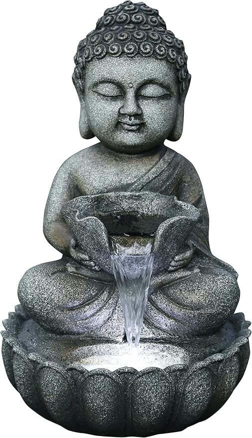 Hi-Line Gift-22 Sitting Buddha Fountain W/LED Light Outdoor Fountain Resin Garden Decor