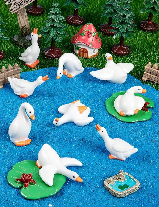 42pcs Mini Resin Goose Figurines, Tiny Animal Figurine Bulk | Small Desk Goose Decor for Garden Lawn Yard Micro Landscape Aquarium Potted Ornament DIY Craft