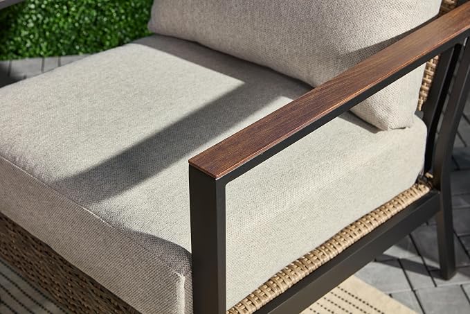 4-Piece Patio Conversation Set, Steel Outdoor Furniture Set with Coffee Table and Beige Cushions, Toolless Easy Assembly, Modern Sectional Sofa for Backyard, Garden & Lawn