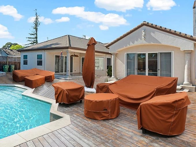 NettyPro Outdoor Patio Side Table Cover 20 x 20 Inch Waterproof Square Ottoman Table Cover All Weather Protection Brown