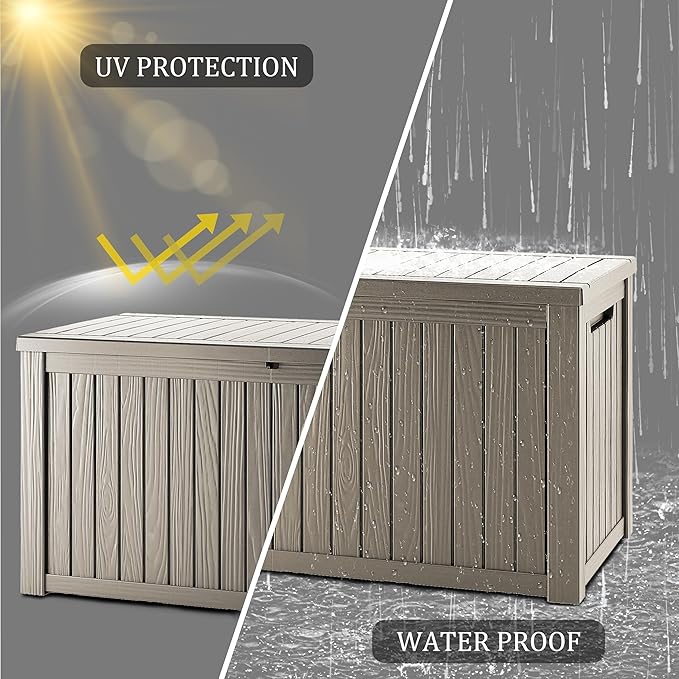 Outdoor Storage Box 205GAL Waterproof Resin Deck Box,Pool Accessories Supplies，UV-Resistant Lockable Package Delivery Bin for Garden Tools,Large Patio Outside Cushions,Chest,Furniture,Grey
