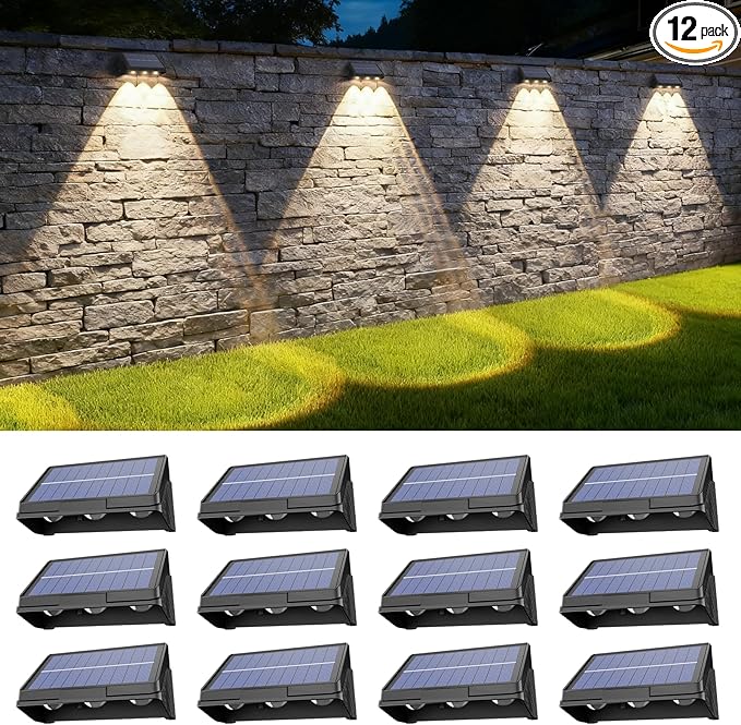 Onforu Solar Fence Lights,12 Pack Solar Lights Outdoor,3 Modes(Warm/Neutral/Cool White) for Outside,Dusk to Dawn Outdoor Light,IP65 Waterproof Deck Lighting for Patio,Step,Backyard,Railing,Wall