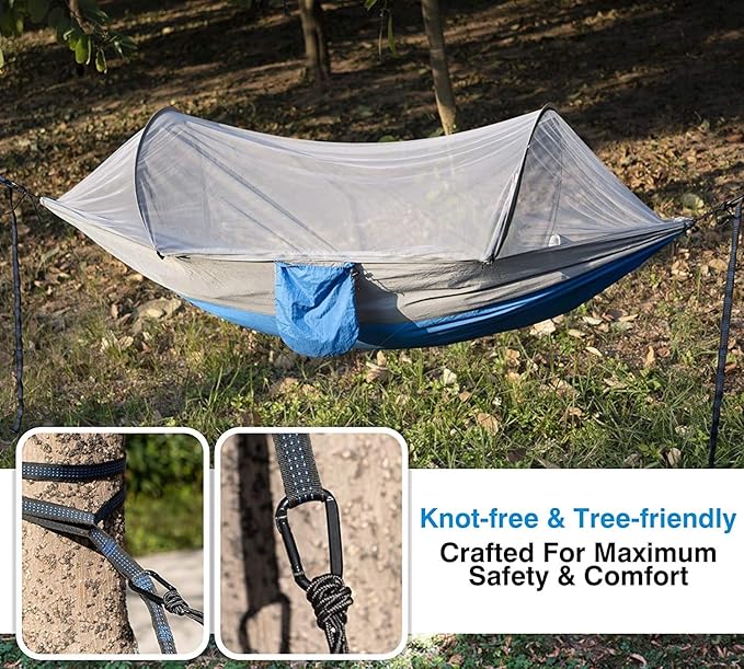 Camping Hammock with Net, Travel Portable Lightweight Hammock with Tree Straps and Carabiners, Pop Up Parachute Nylon Hammock, for Beach Patio Hiking (Color : LargeD, Size : 270x140cm)