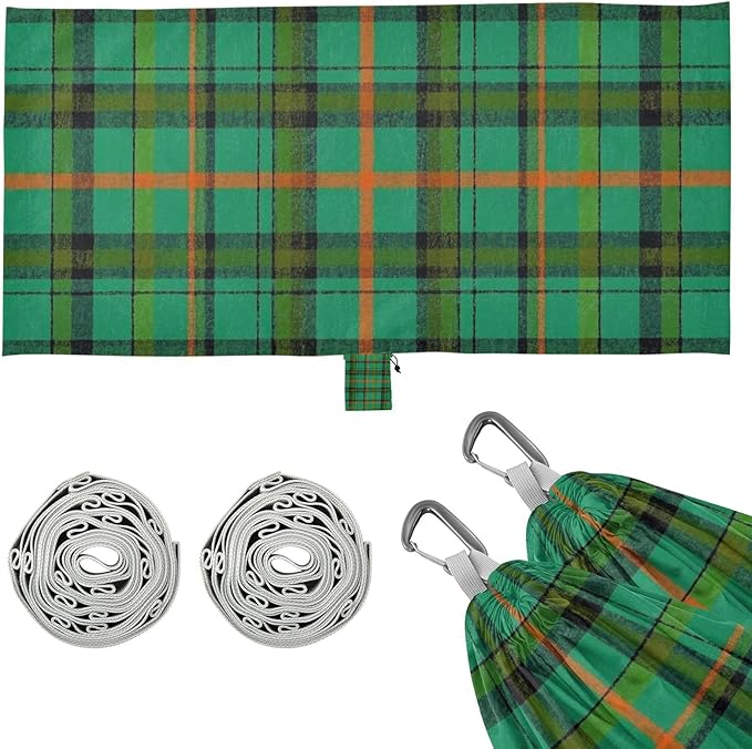 Retro Buffalo Plaid Checked Green 330lb Capacity Camping Hammocks Cloth Hammock for Outside Patio Garden hamaca con soporte para adultos
