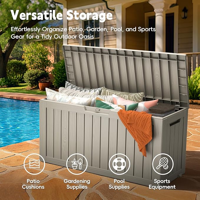 LubanNese Outdoor Storage Box, Waterproof Deck Box, Outdoor Patio Storage Bin, Weatherproof (Grey, 75 Gallon)