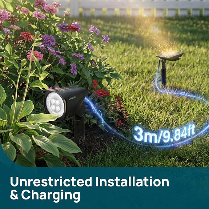 Linkind Smart Solar Lights Outdoor Waterproof SL6C, Dual-Ring Solar & USB Charging Solar Spotlights Outdoor Waterproof IP66, Color Changing Spot Light for Yard, Tree, Landscape, House, 1 Pack