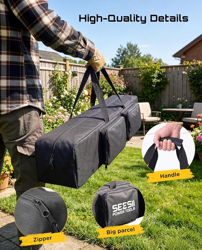 SEESII Universal 55-Inch Pole Tool Storage Bag for Detachable Pole Saws, Pole Hedge Trimmers & Pruners, Fits Collapsed Sections up to 55 in, 600D Water-Resistant Carrying Case, Black