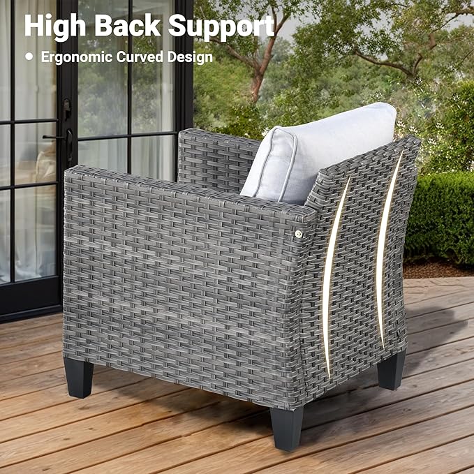 ovios 5 Pieces Patio Furniture Set, Outdoor Wicker Rattan Sofa Couch with 42" Fire Pit Table, Loveseat Chairs, Conversation Sets for Yard Porch Garden, Grey