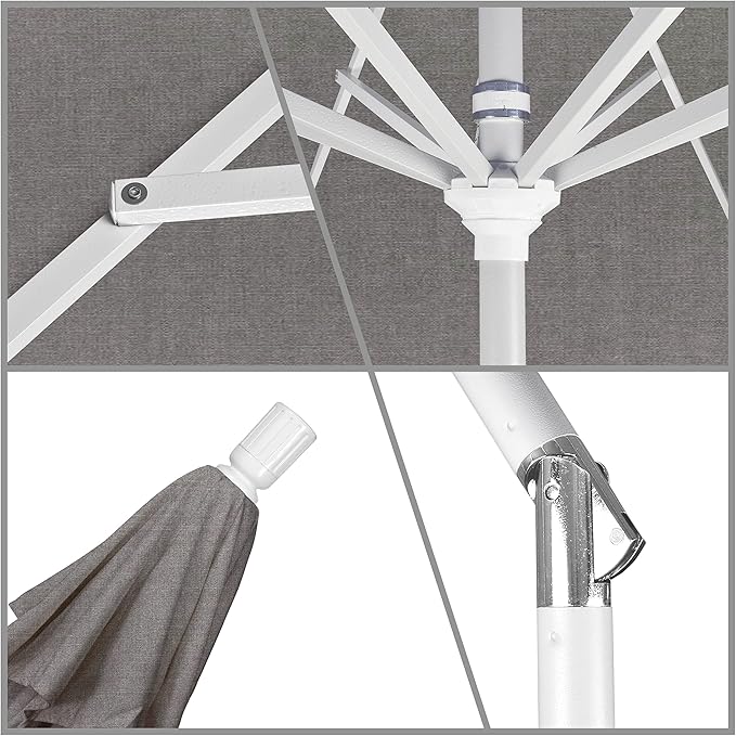 California Umbrella 9' Round Aluminum Market Umbrella, Crank Lift, Collar Tilt, White Pole, Pacifica Pacific Blue