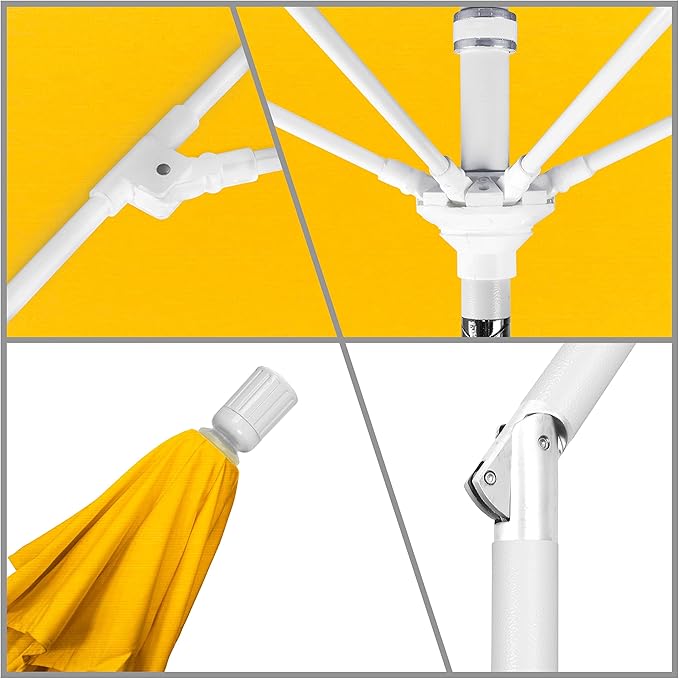 California Umbrella 11' Round Fiberglass Rib Market Umbrella, Crank Lift, Collar Tilt, Yellow, White Pole (GSCUF118170-SA57-DWV)