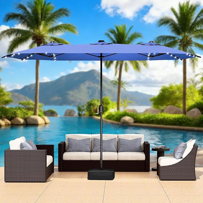 CHABATREE 9FT Outdoor Patio Umbrella with Easy Crank - UV Resistant & Waterproof Market Umbrella with Ventilated Canopy, 9 Sturdy Ribs & Powder-Coated Frame for Garden, Deck, Backyard, Pool, Patio Table