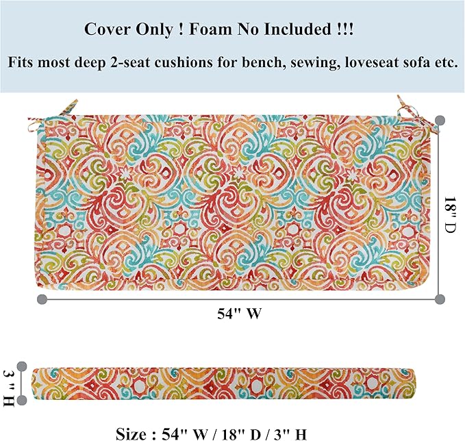 FUNHOME Outdoor Bench Cushion Covers,54" x 18" x 3", No Insert! Patio Bench Cushion Covers for Outdoor Furniture,Water Resistant Patio Loveseat Covers 1 Pack, Corinthian Dapple(Covers ONLY)