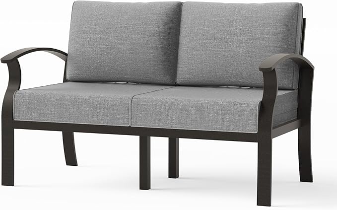Metal Outdoor Patio Furniture Set for 2,Aluminum Patio Sectional Couple Seat w/Removable Sponge Cushion,Outside Furniture for Porch, Balcony, Yard,Gray