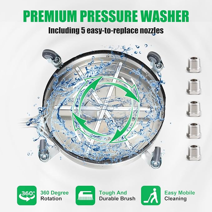 24" Surface Cleaner Pressure Washer for Shopping Malls, Decks, Sidewalks 4000Psi Pressure Washer Attachments with 4 Wheels and 2 Extension Wand Power Washer