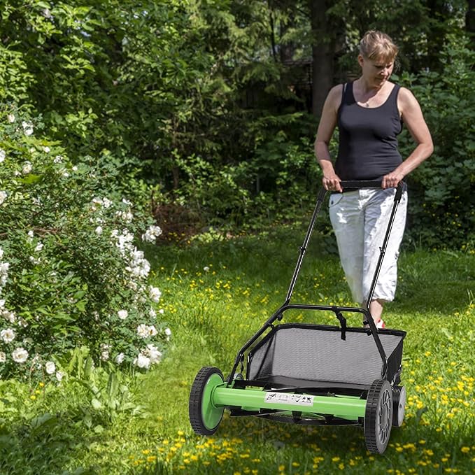 Walk-Behind Lawn Mower, Adjustable Height Push Reel Lawn Mower, Manual Reel Lawn Mower, Dual Wheeled Grass Cutter Sweeper, Reel Mover, Clinder Lawnmower, Push Reel Lawn Mower (20 in)