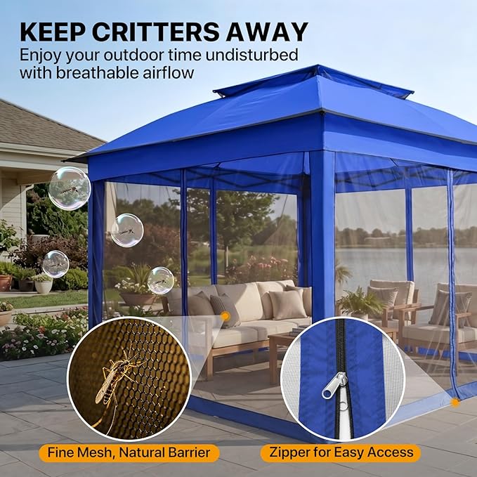 COOS BAY 11x11 Pop Up Gazebo with Mesh Netting, Instant Outdoor Canopy Tent, Water Resistant Shelter with UPF 50+ UV Protection, 121 Sq Ft Coverage, Blue