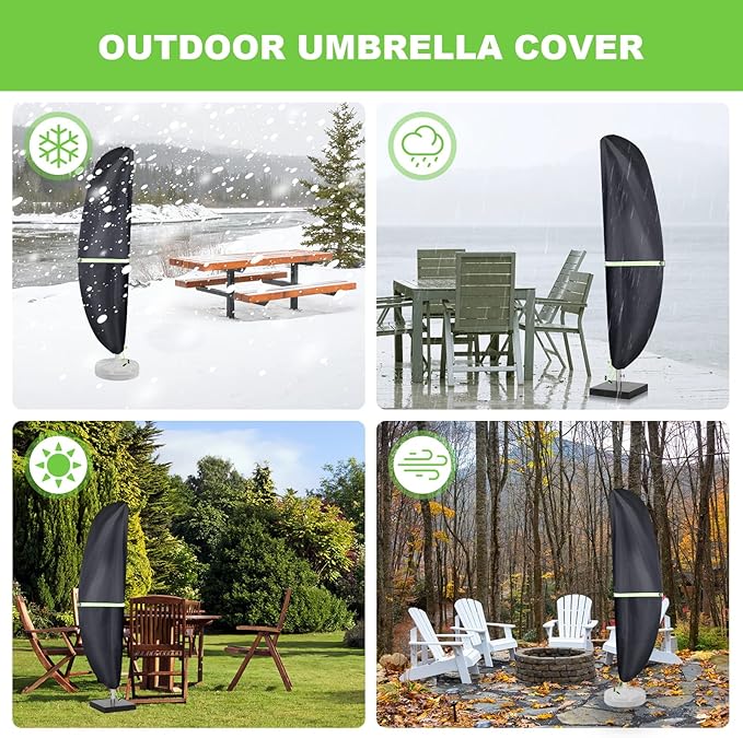 Cantilever Patio Umbrella Cover with Push Rod - Waterproof Patio Parasol Covers with Zipper for 9ft to 13ft Offset Outdoor Umbrellas