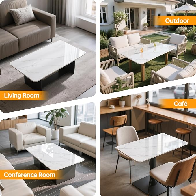Rectangle Table Top,39.3” x 23.6 ” White Sintered Stone Tabletop, DIY Replacement & Cover Marble Desktop, Scratch & Wear Resistant, Easy to Clean, Suitable for Indoor & Outdoor