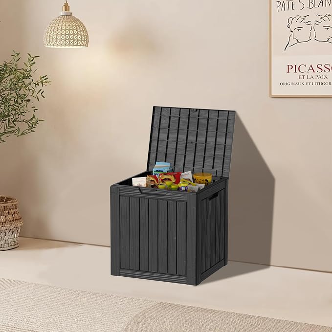 TARKARI 35 Gallon Outdoor Storage Box Waterproof, Resin Deck Boxes with Lockable Lid & UV-Resistant for Patio, Pool, Garden Furniture Cushions & Accessories, Black