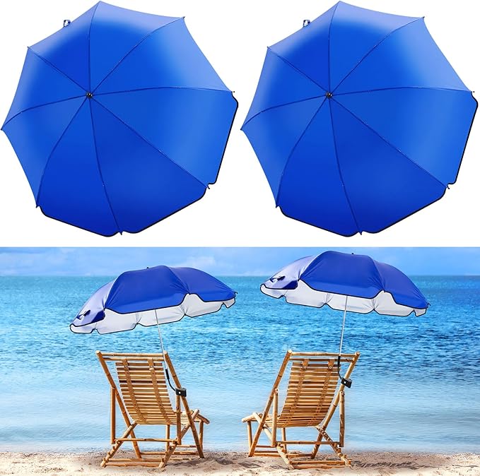 Buryeah 2 Pcs Beach Chair Umbrella Automatic with Universal Adjustable Clamp 44" UPF 50+ Portable Clamp on Beach Chair for Wheelchair Patio Golf Carts Camping