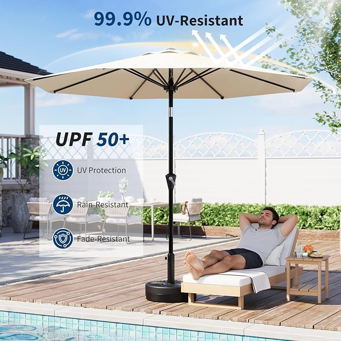 Garvee 9FT Patio Umbrella - Outdoor Table Umbrella with Smooth Crank Lift, Push Button Tilt and 8 Sturdy Ribs - Market Umbrella UV Protection Waterproof for Pool, Deck, Yard, Garden