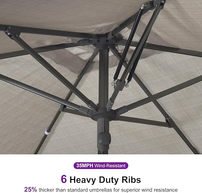 PURPLE LEAF 6 X 10 FT Semi-Auto Outdoor Patio Umbrella Market Table Sun Umbrellas with 6 Aluminum Sturdy Ribs for Backyard Deck Garden Pool (Gray Pole Beige Canopy)