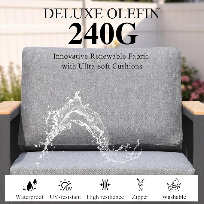 Aluminum Outdoor Loveseat, 2-Seat Patio Furniture Loveseat with 1.5mm Powder-Coated Frame, Anti-Hot Armrest & Waterproof Removable Cushions, Weather Resistant Outdoor Sofa for Backyard Porch Gray