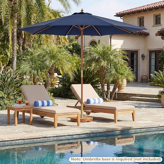 Tangkula 9 FT Patio Umbrella, Outdoor Table Market Umbrella with 8 Wooden Ribs, 3 Adjustable Heights, Rope Pulley System for Garden, Vented Top for Pool Backyard Deck Garden