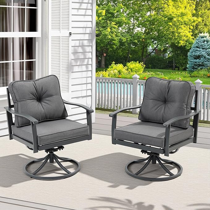 Outdoor Patio Furniture Set, 2 PCS Rocking Armchairs with High Back Deep Seat, Weather-Resistant Metal Frame, Grey Cushions for Porch Deck Balcony