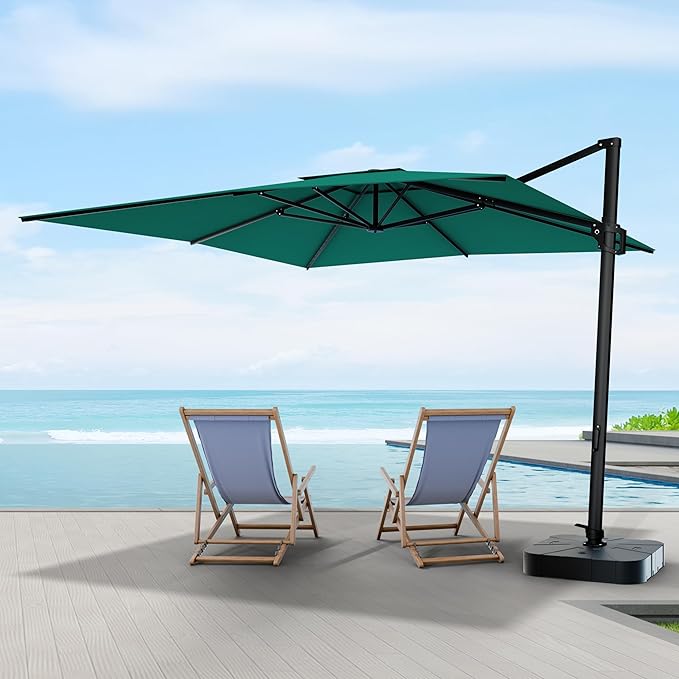Midtown Umbrellas 9 x 9 Ft Outdoor Cantilever Patio Umbrella w/Sunbrella Canvas Teal Fabric - 360° Rotate Offset Patio Umbrella, Deck Patio Umbrella, Backyard Umbrella & Garden Umbrella - Black Frame
