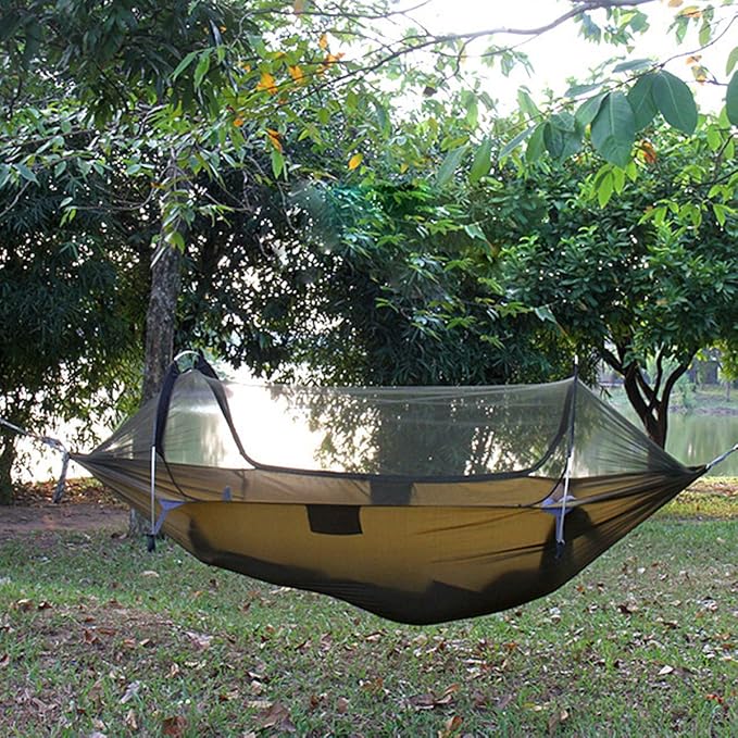 3 in 1 Hammock with Mosquito Net and Rain Fly Outdoor Hammocks Tents for Camping Backpacking Hiking (Orange, L)