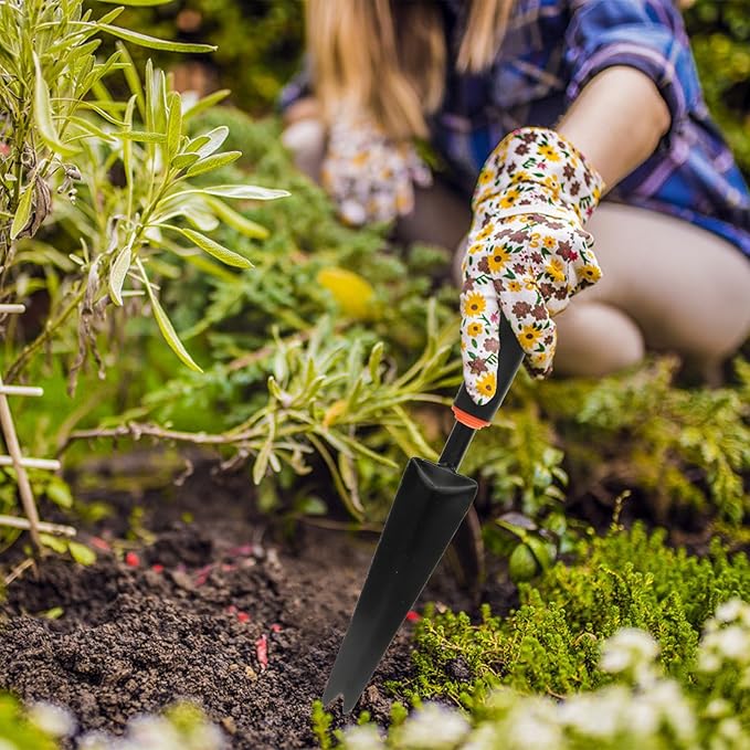 FOMIYES 5pcs Gardening Tool Set with Planting Shovel, Dual-use Hoe and Rake, Soil Loosening Cultivator, and Grass Weeder – Black Rubber Handles for Outdoor Gardening and Succulent Planting