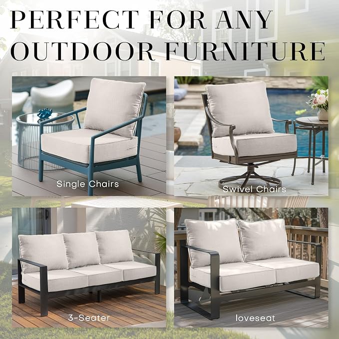 Luxury 24*24*6in Outdoor Patio Cushions, 8 Pieces Beige Outdoor Cushion | 6in Outdoor Patio Cushions, Water-Resistant, Reversible, Removable Cover, for Patio Chairs Sofa Couch Loveseat
